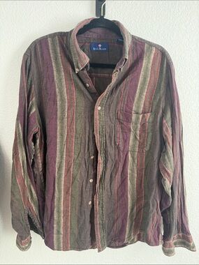 Bill Blass Men's Striped Button-Up Shirt- Size L